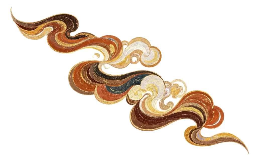 Gold Brown Red Cloud Swirl Dunhuang Traditional Pattern