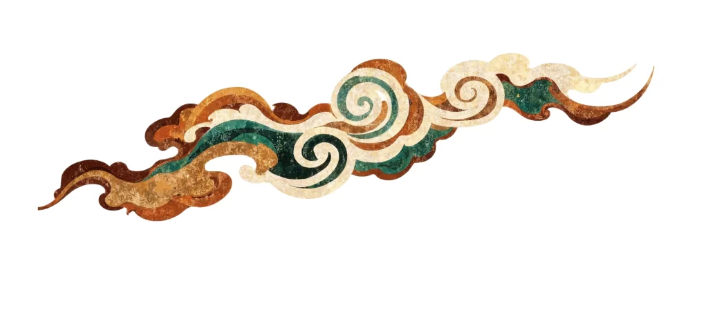 Gold Green Brown Swirl Organic Dunhuang Traditional Pattern