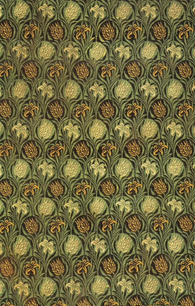 Gold Lily Vine Sage Green Background William Morris
