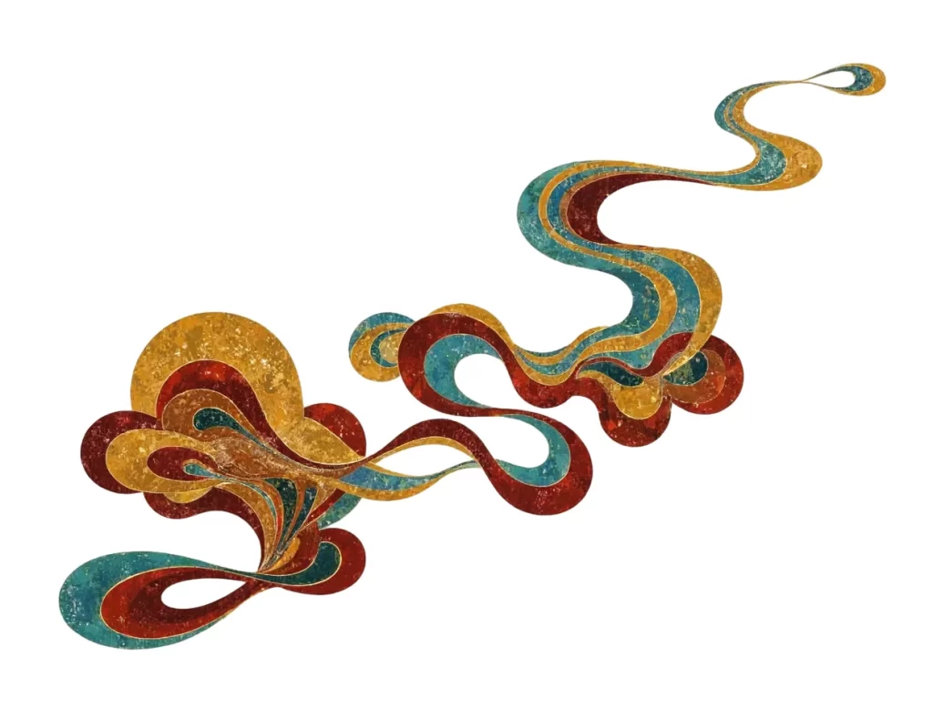 Gold Red Blue Green Swirl Dunhuang Cloud Pattern