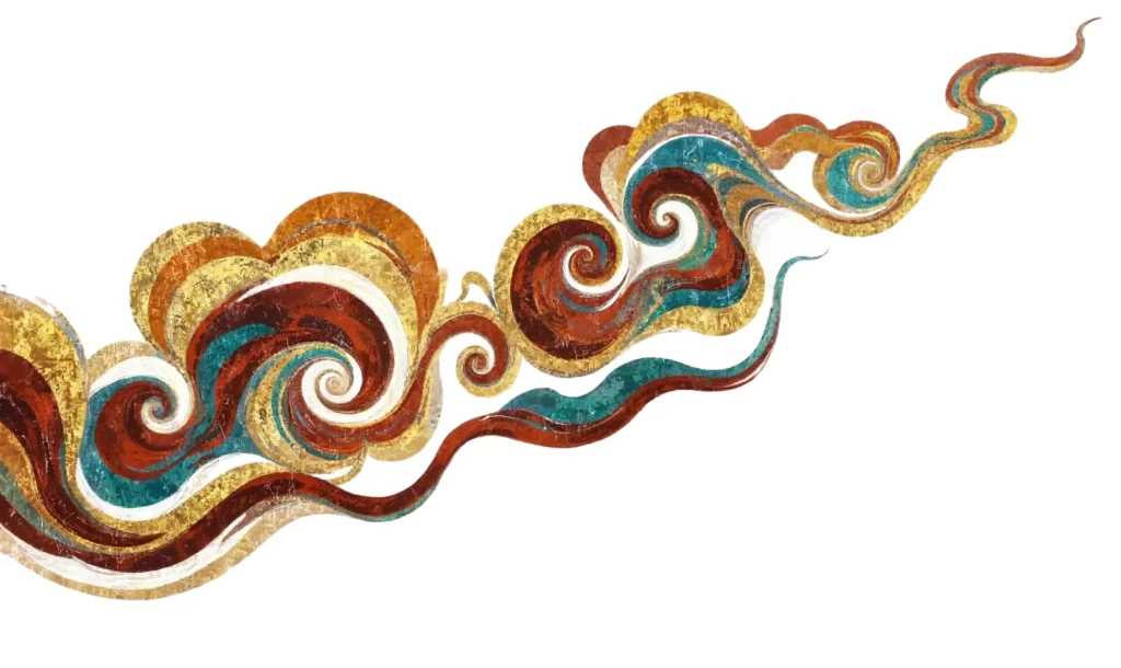 Gold Red Blue Green Swirl Dunhuang Traditional Pattern