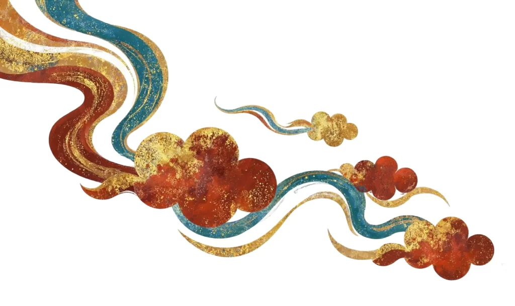 Gold Red Blue Swirl Cloud Dunhuang Traditional Pattern