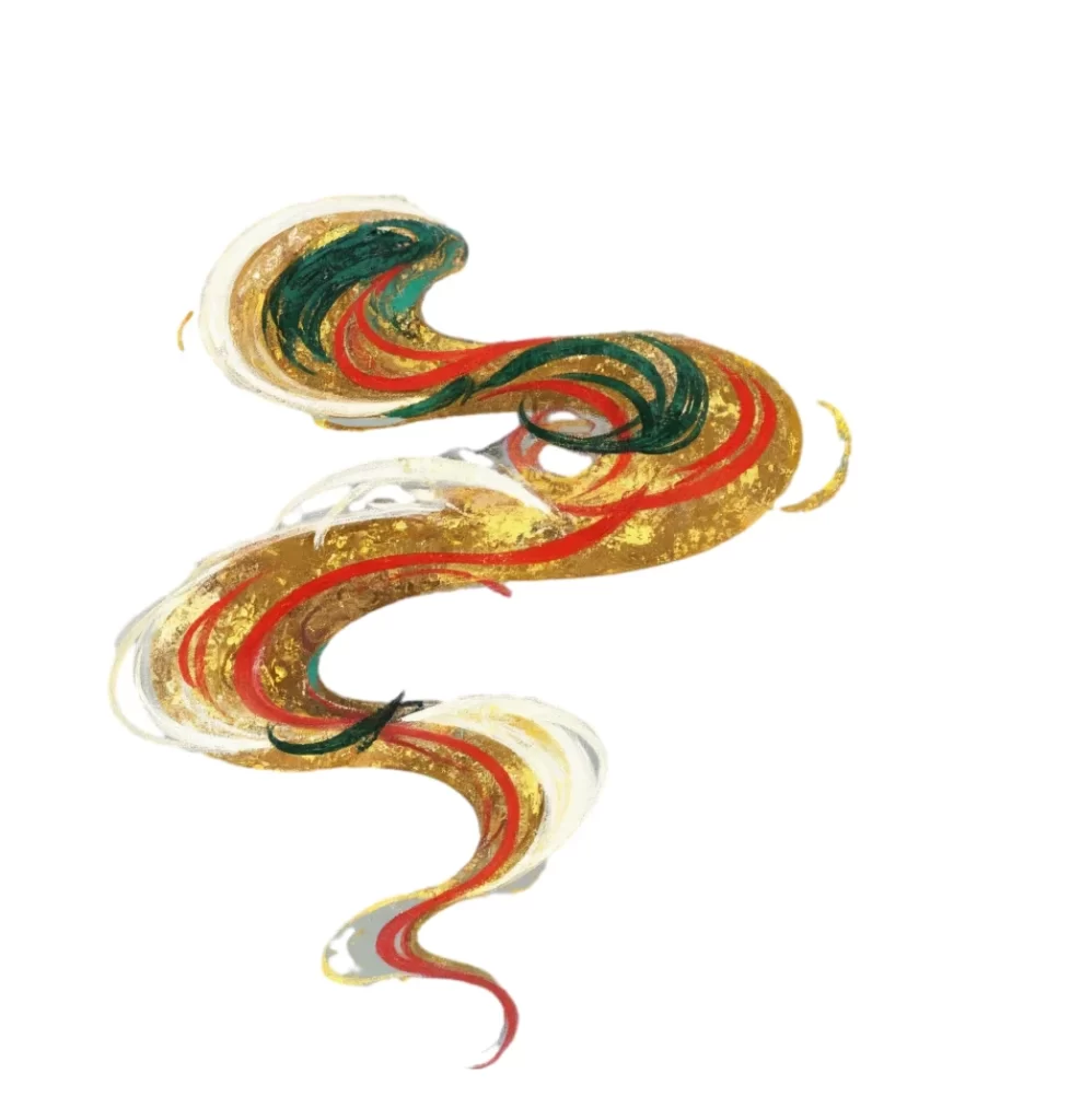 Gold Red Green White Swirl Dunhuang Cloud Pattern