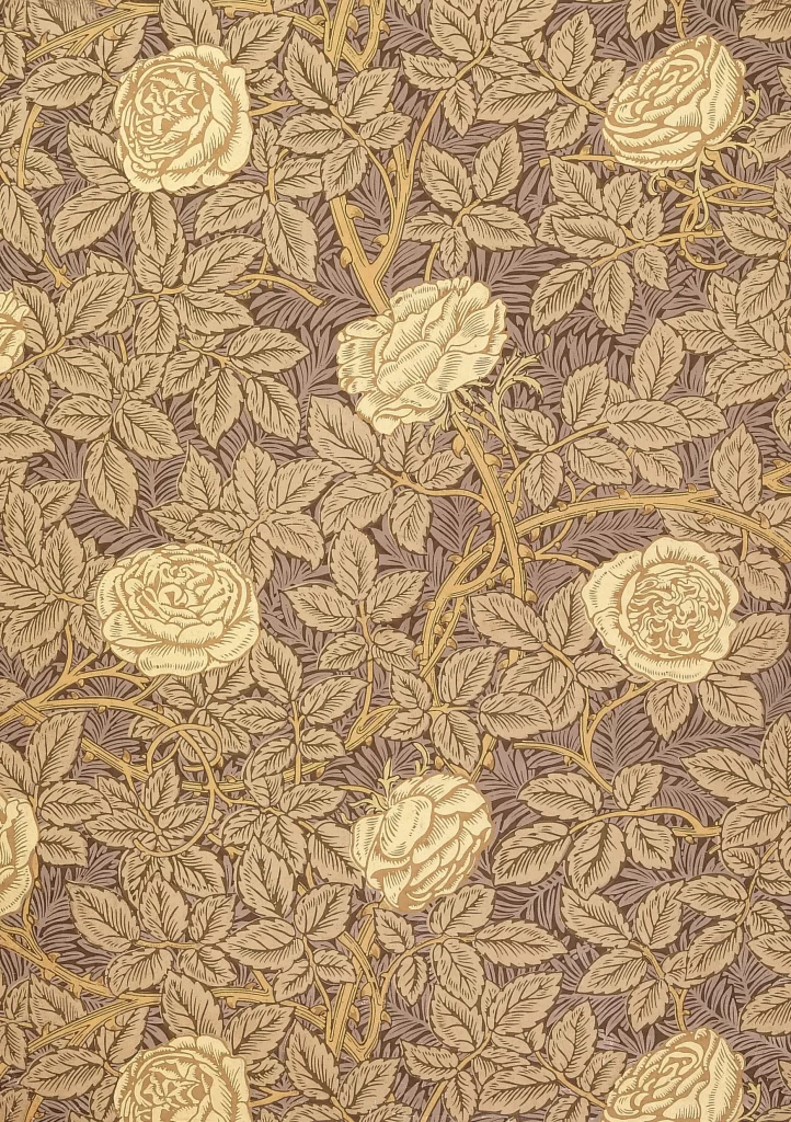 Gold Rose Vine Cream Background Botanical Wallpaper