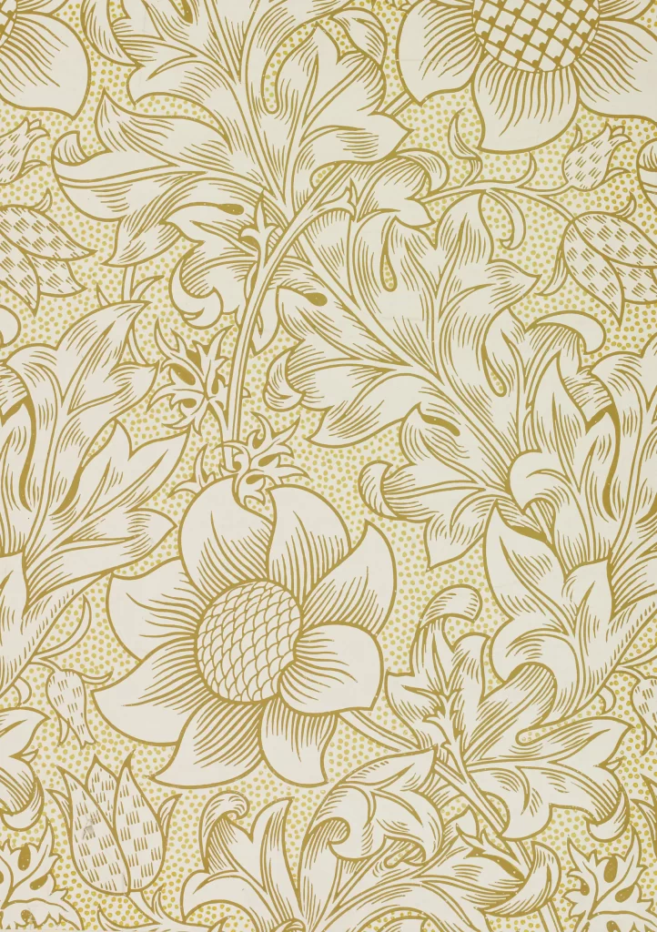 Gold Sunflower Vine Cream Background Botanical Wallpaper
