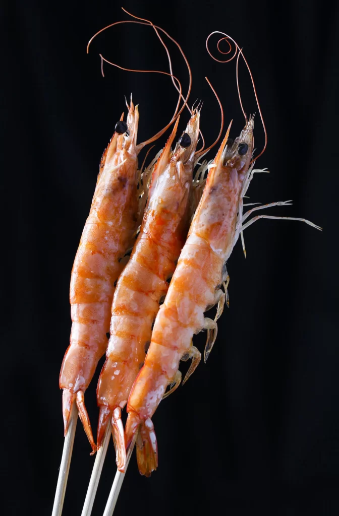Golden Brown BBQ Shrimp with Charred Tips on White Plate