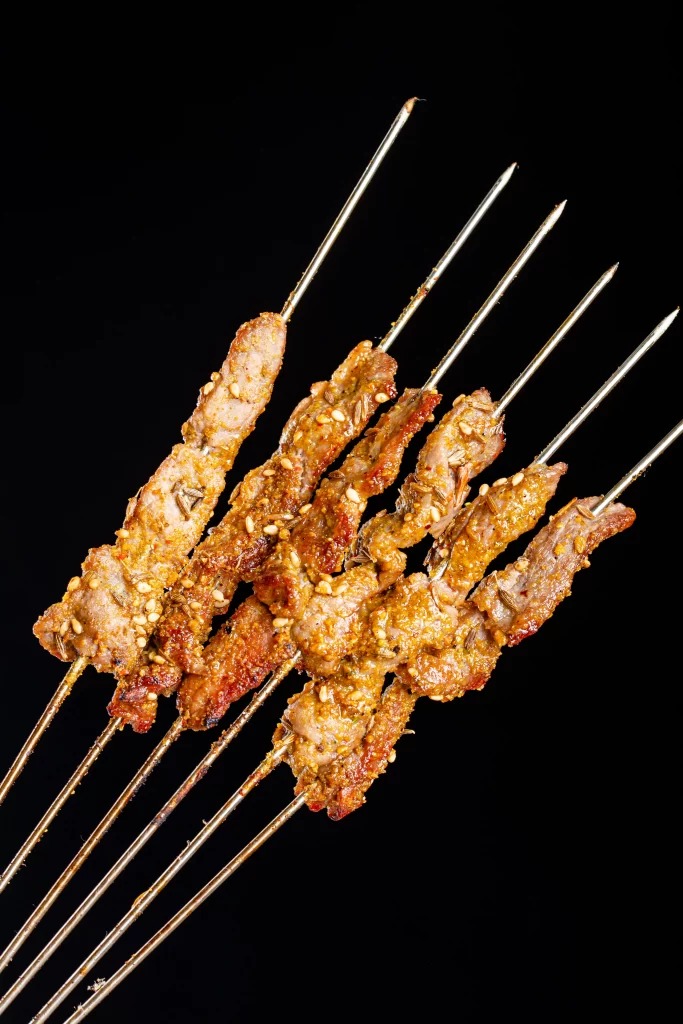 Golden Brown Beef Skewers with Sesame and Herbs