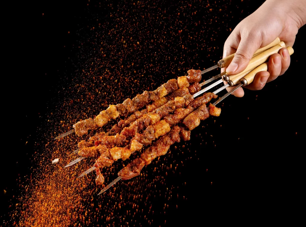 Golden Brown Beef Skewers with Spices Perfectly Grilled