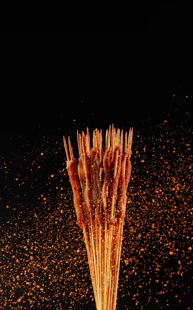 Golden Brown Pork Skewers with Crispy Seasoning Dust