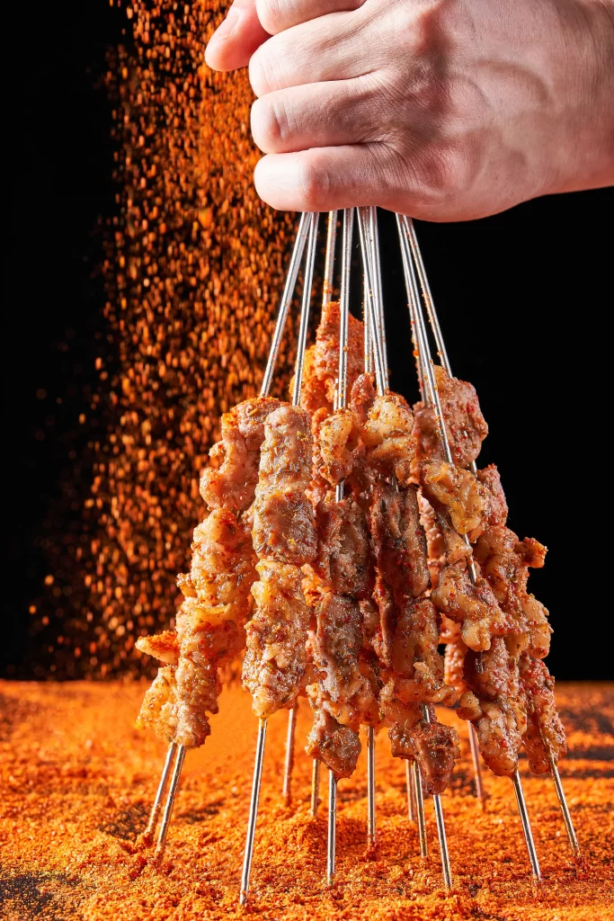 Golden Brown Pork Skewers with Spicy Seasoning Dust
