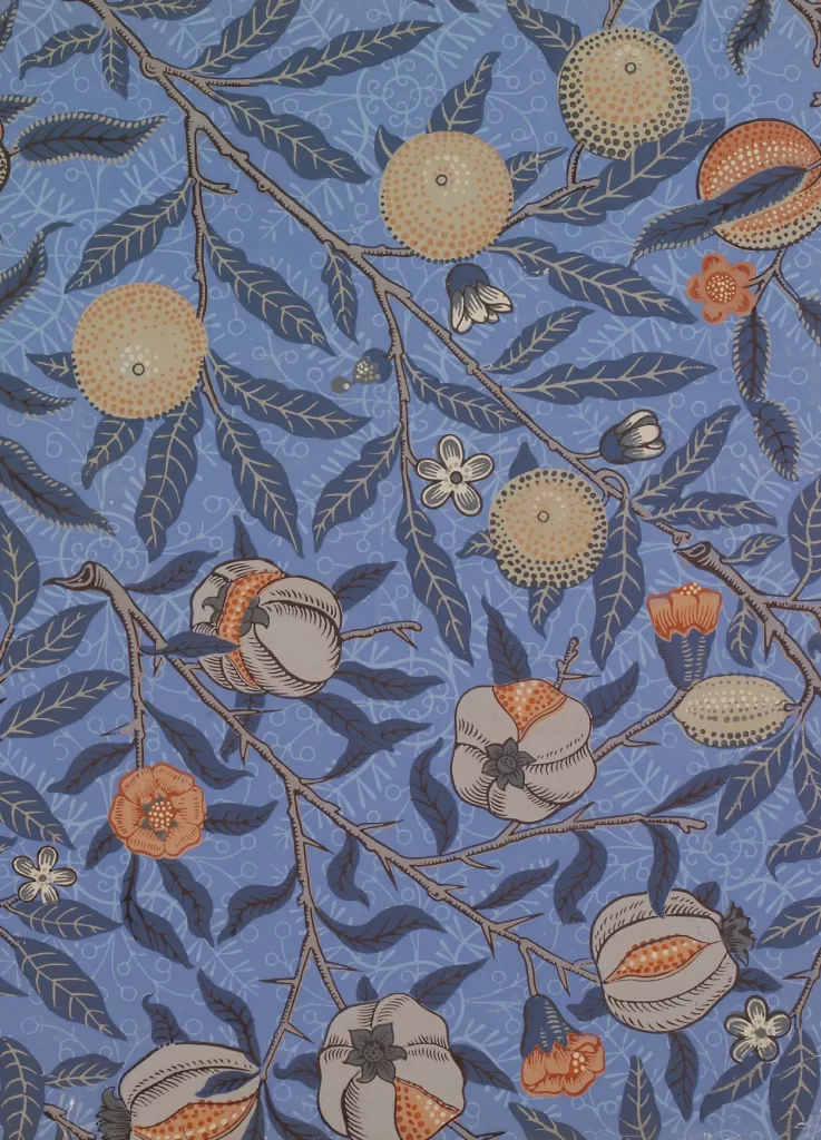 Golden Peach Blossom Blue Vineyard Leaf Design