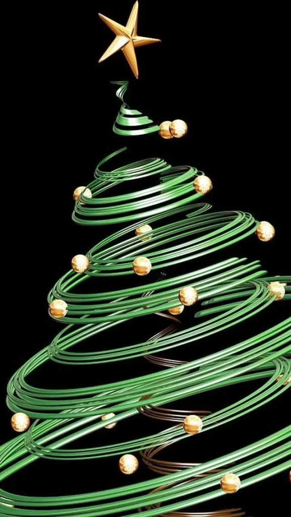 Golden Star Christmas Tree with Green Spirals