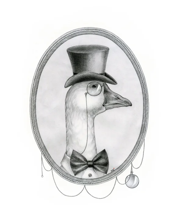 Goose Portrait Victorian Monochrome Elegant Illustration Design
