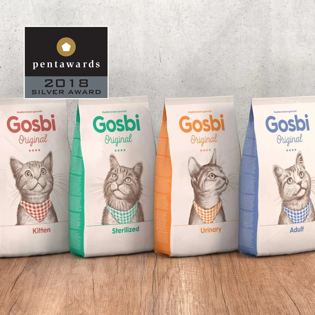 Gosbi Cat Food Kitten Sterilized Urinary Adult Illustration Red Green Orange Blue