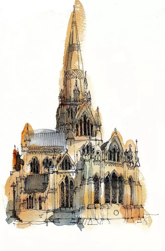 Gothic Architecture Cathedral Watercolor