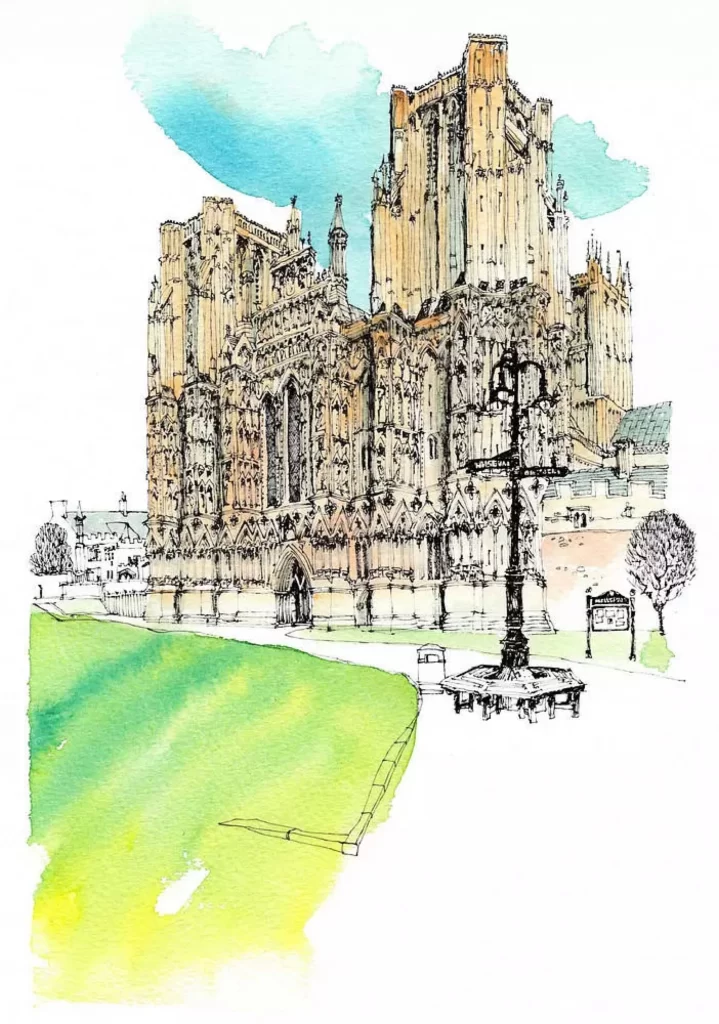 Gothic Architecture Cathedral Watercolor