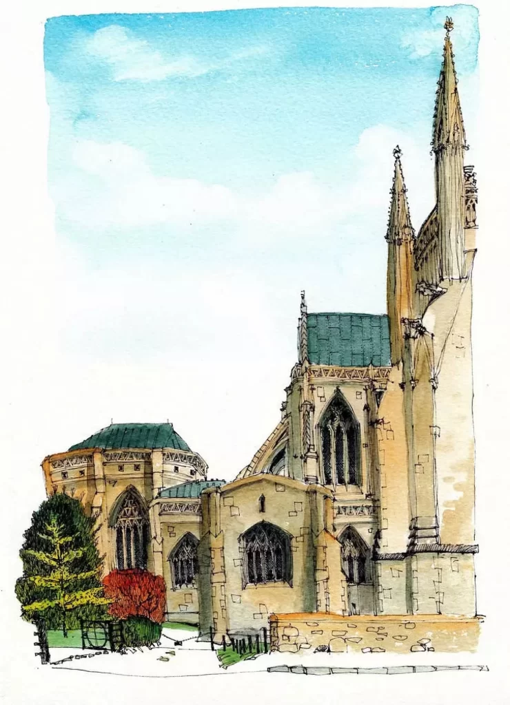 Gothic Architecture Cathedral Watercolor