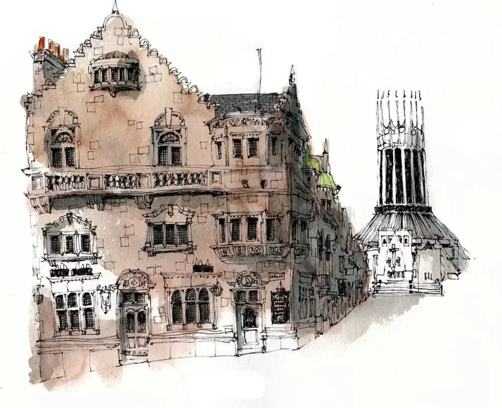 Gothic Architecture Watercolor Sketch