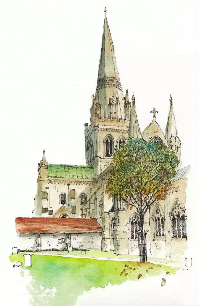 Gothic Church Architecture Watercolor