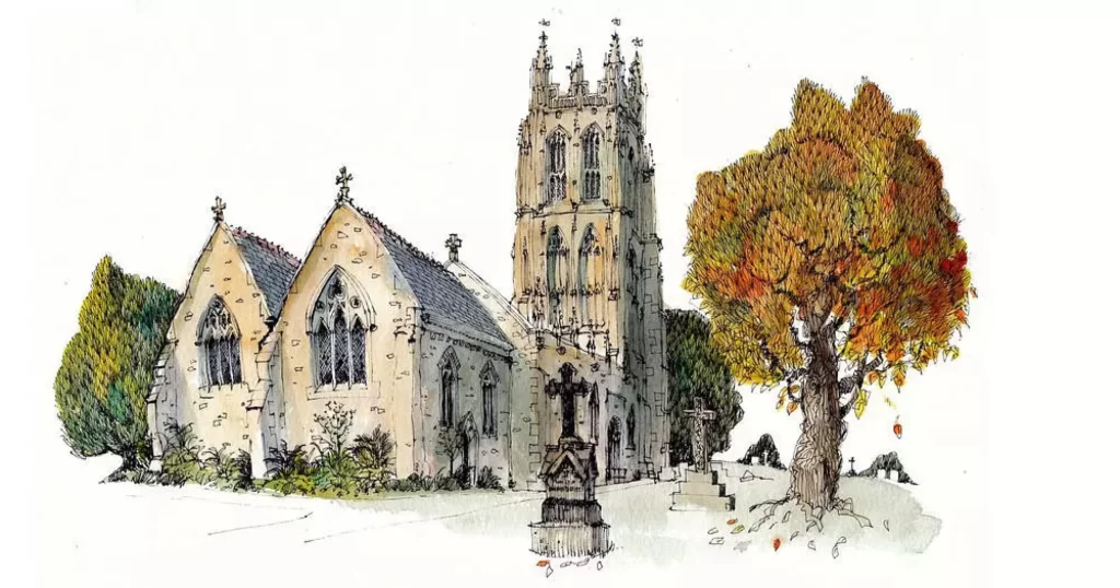 Gothic Church Autumn Leaves Tower