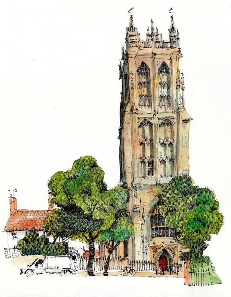 Gothic Church Tower Architectural Detail Urban Landscape