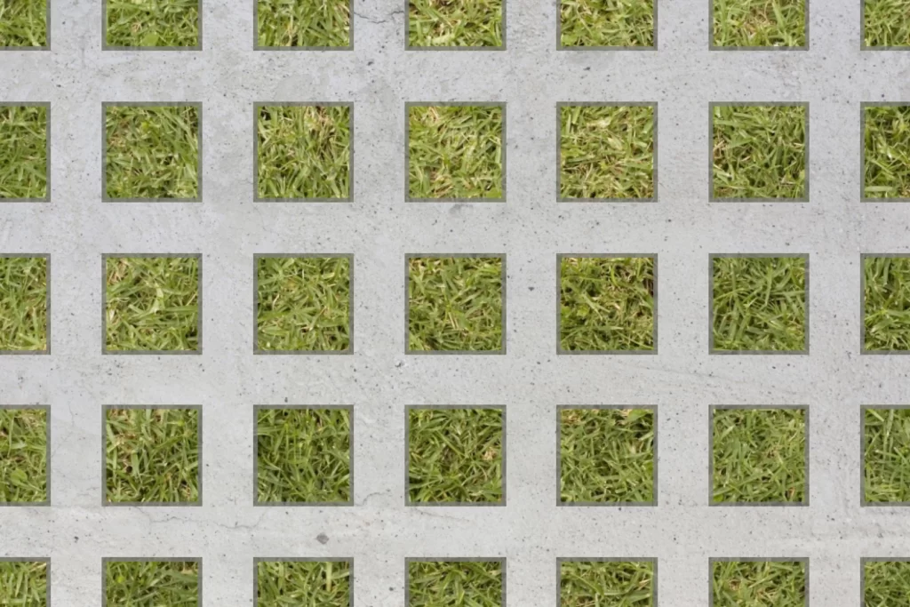 Grass Concrete Grid Pattern Nature