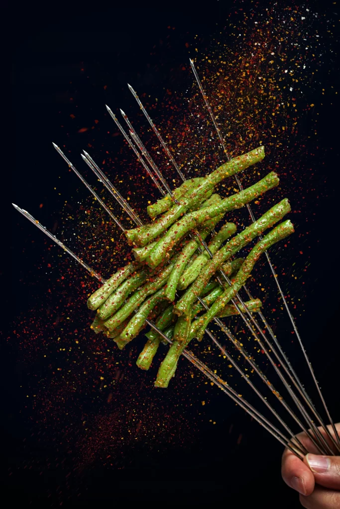 Green Bean Skewers Spicy Seasoning Crispy Texture