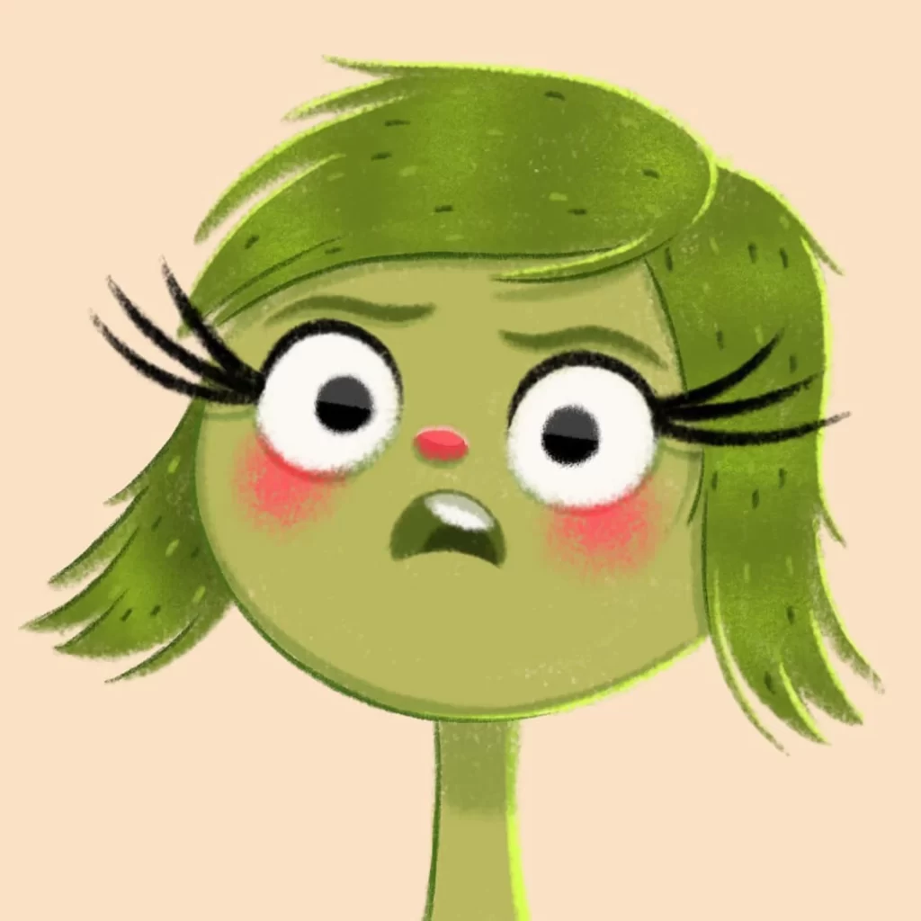 Green Character Expressive Eyes Cartoon Style Eleonore Pelluau