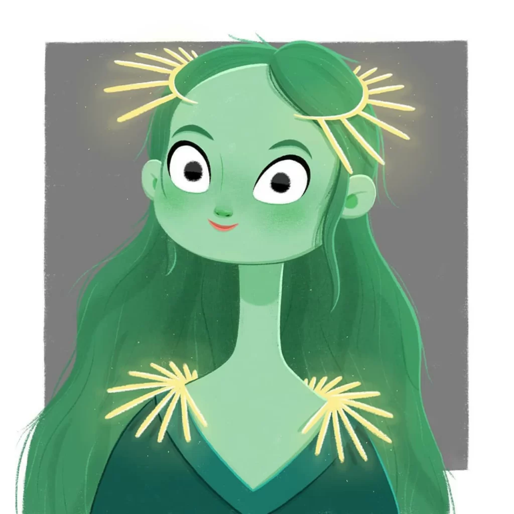 Green Character Yellow Decorations Fantasy Artistic Illustration Eleonore Pelluau