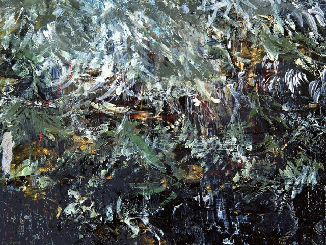 Green Impasto Oil Painting Texture Dynamic Brushstrokes Rich Texture Moody