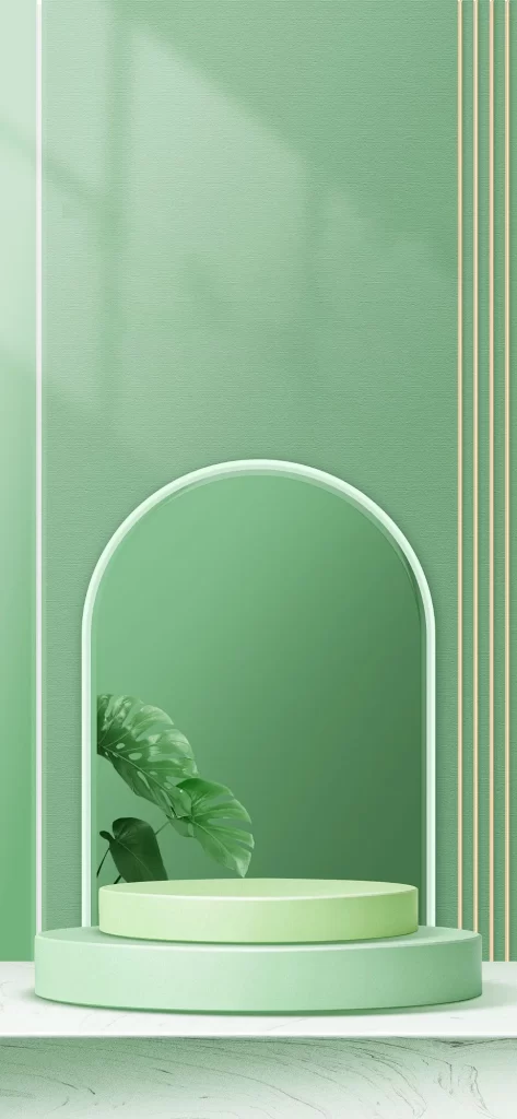Green Minimalist Stage with Plant