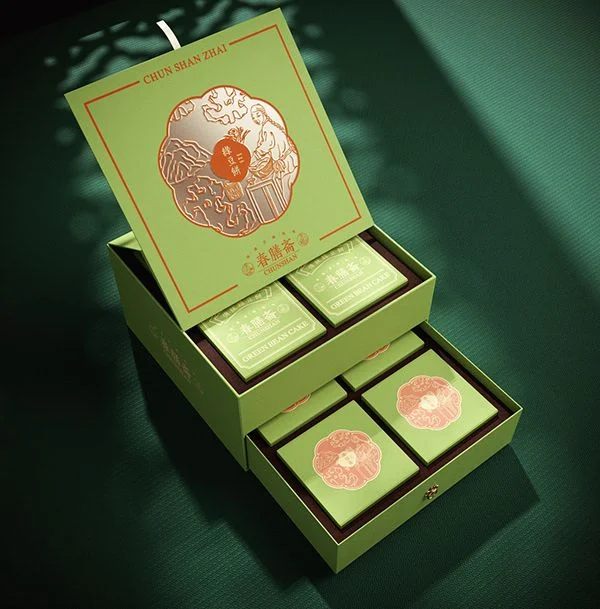 Green Tea Box Elegant Gold Red Traditional Design