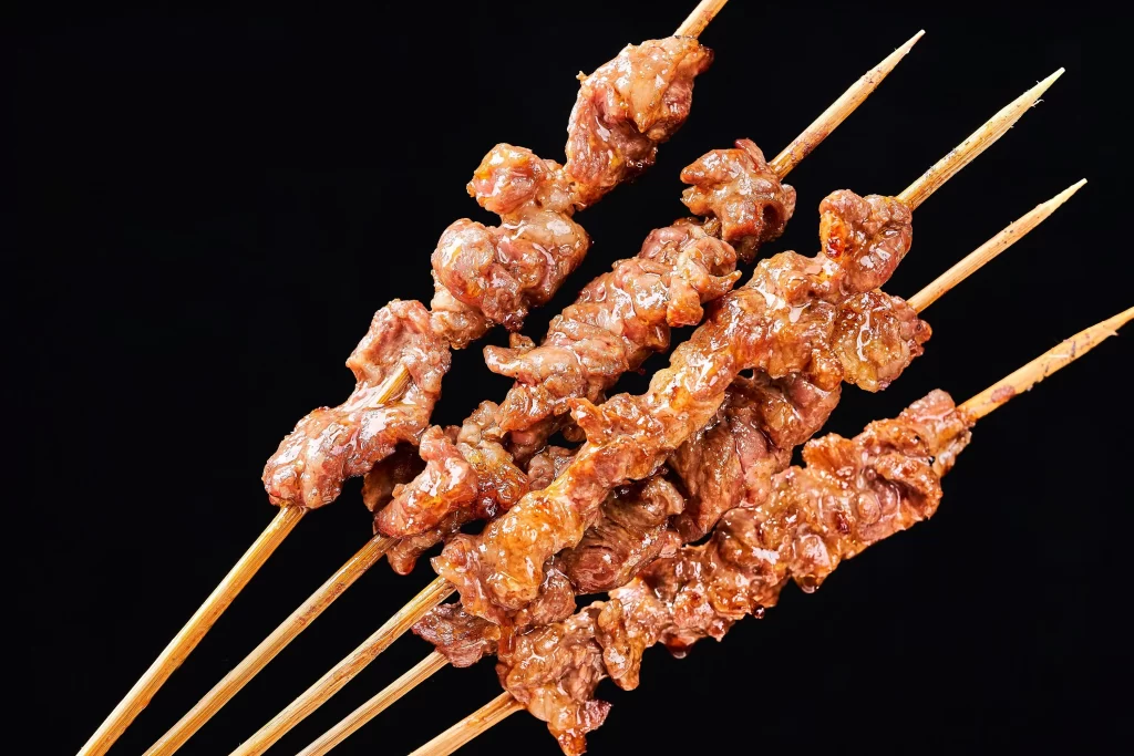 Grilled Beef Skewers Golden Brown Crispy Texture