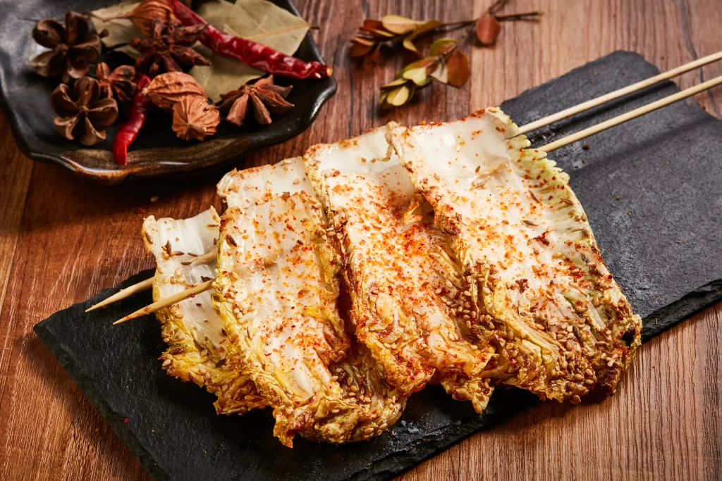 Grilled Cabbage Skewers Spicy Seasoning Crispy Edges