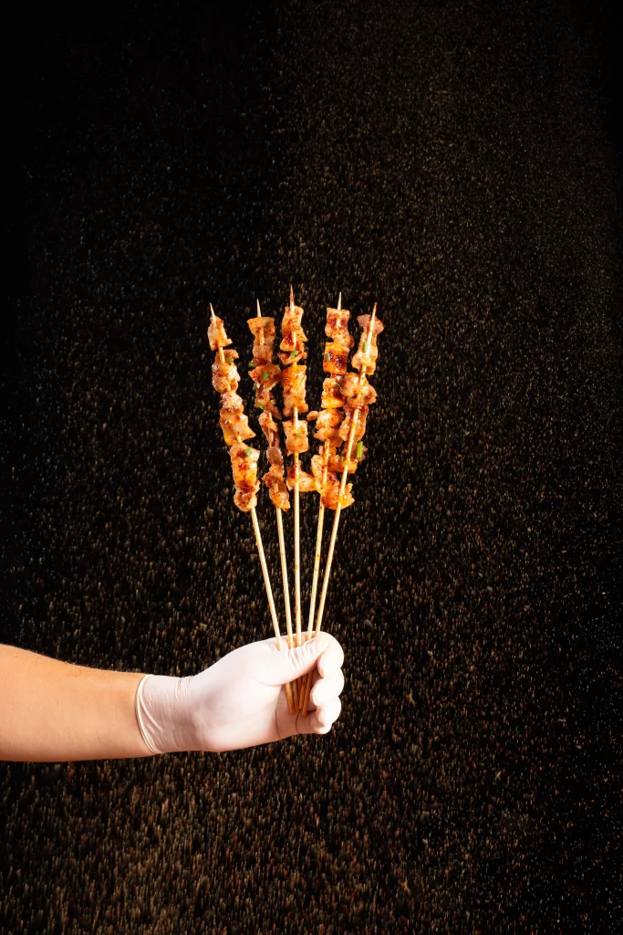 Grilled Chicken Skewers Charred Crispy Golden Brown