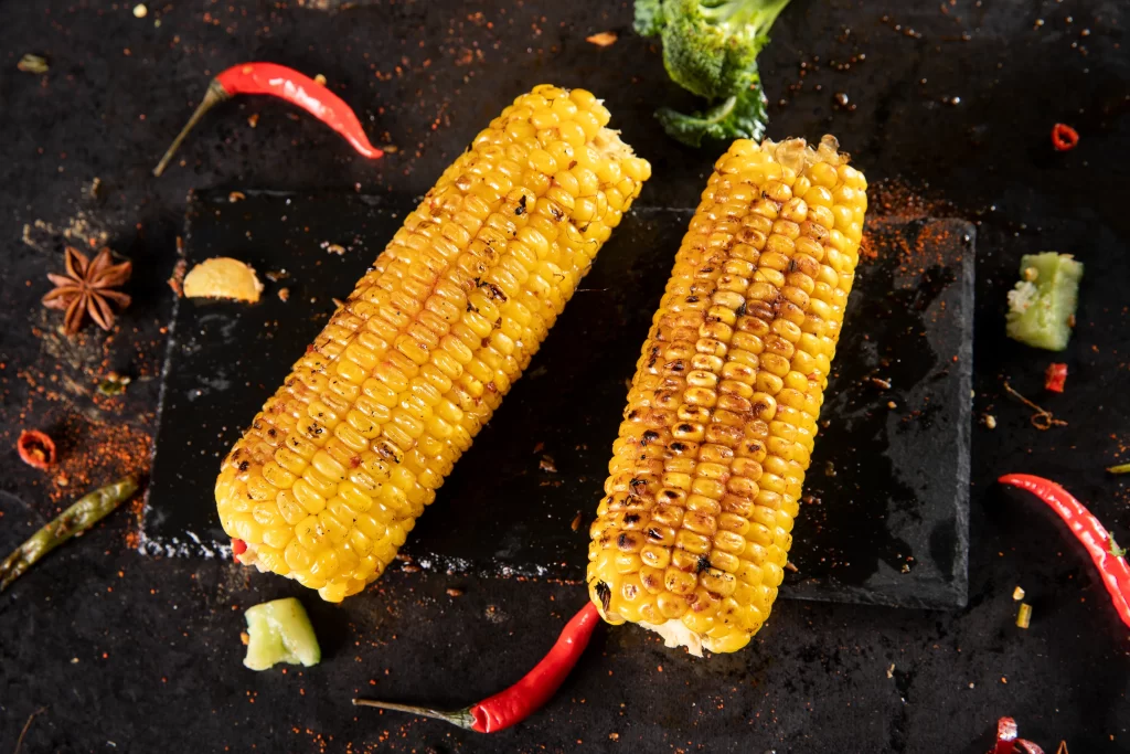 Grilled Corn on the Cob Spices Red Chili Garnish
