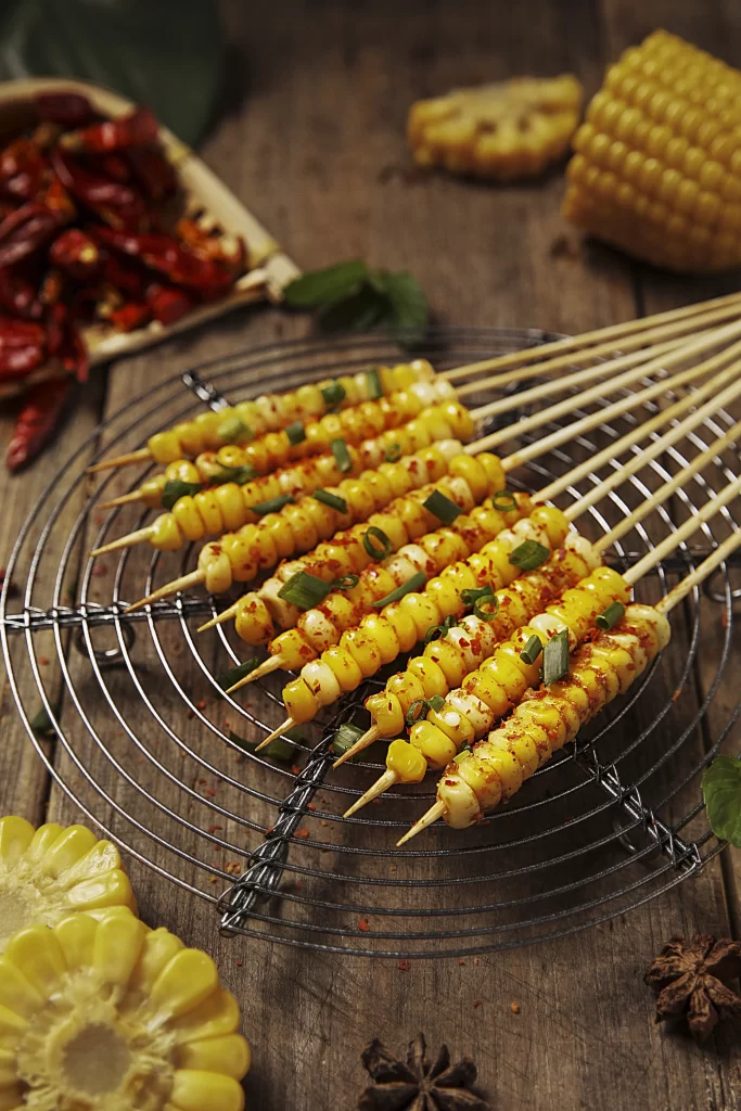 Grilled Corn Skewers Spicy Seasoning Fresh Green Onions