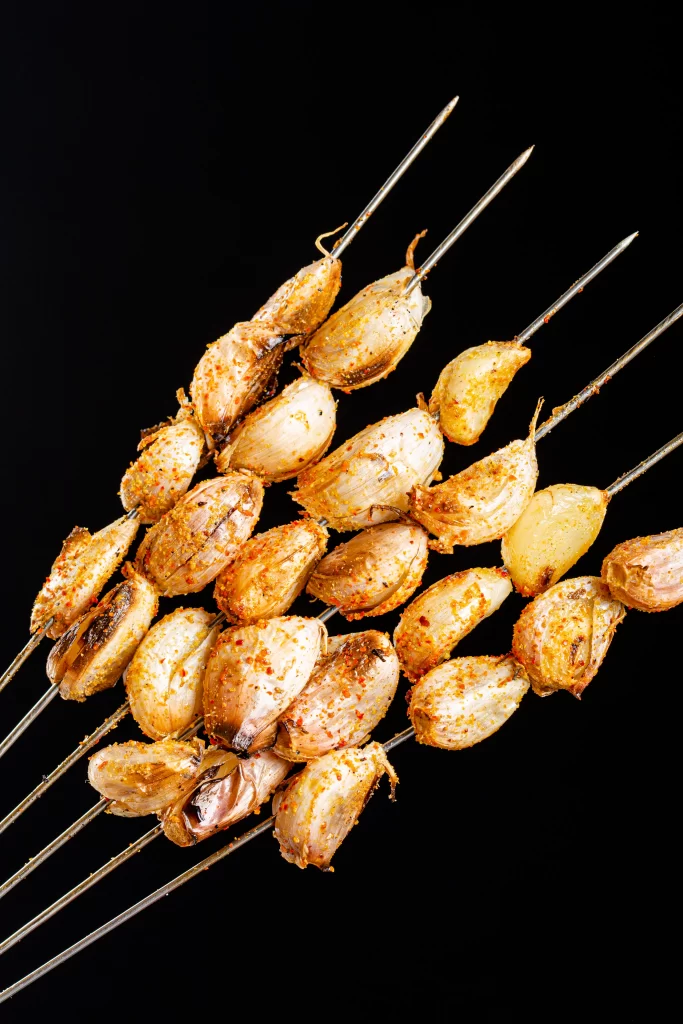 Grilled Garlic Skewers Spicy Seasoning Golden Brown
