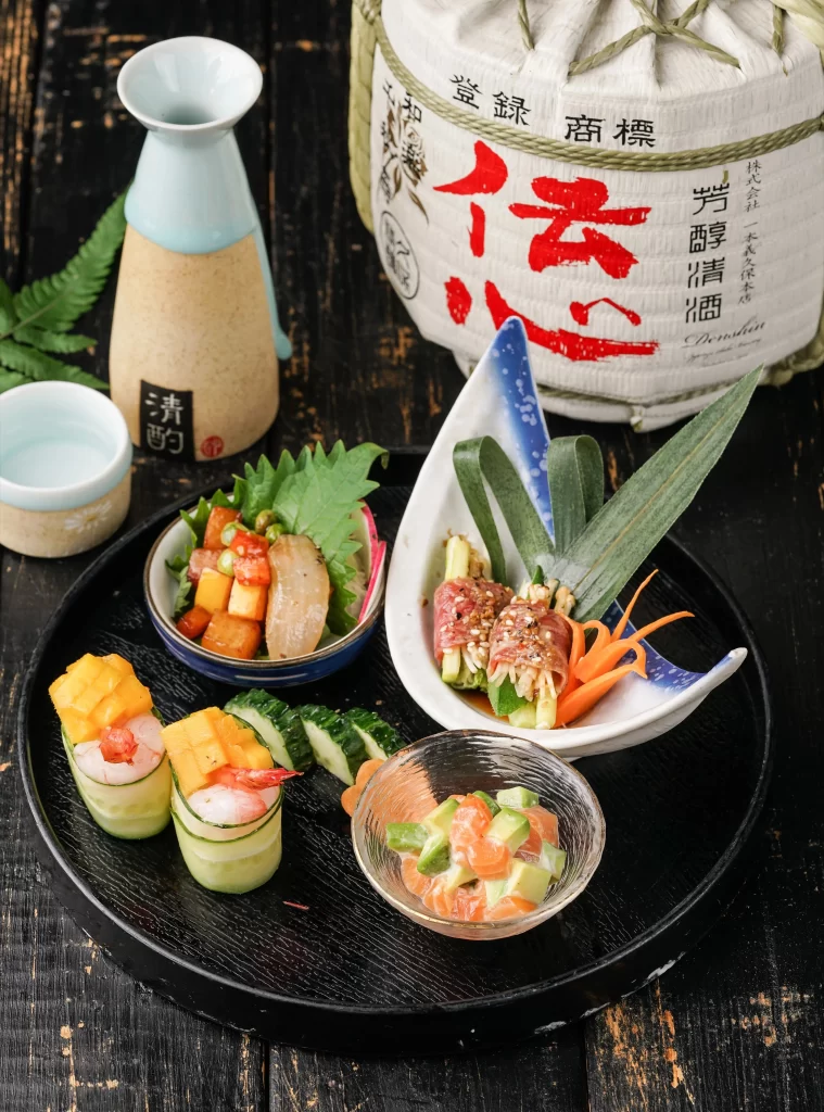 Sashimi Salmon Pink Freshness Bamboo Leaf Blue Rimmed Dish