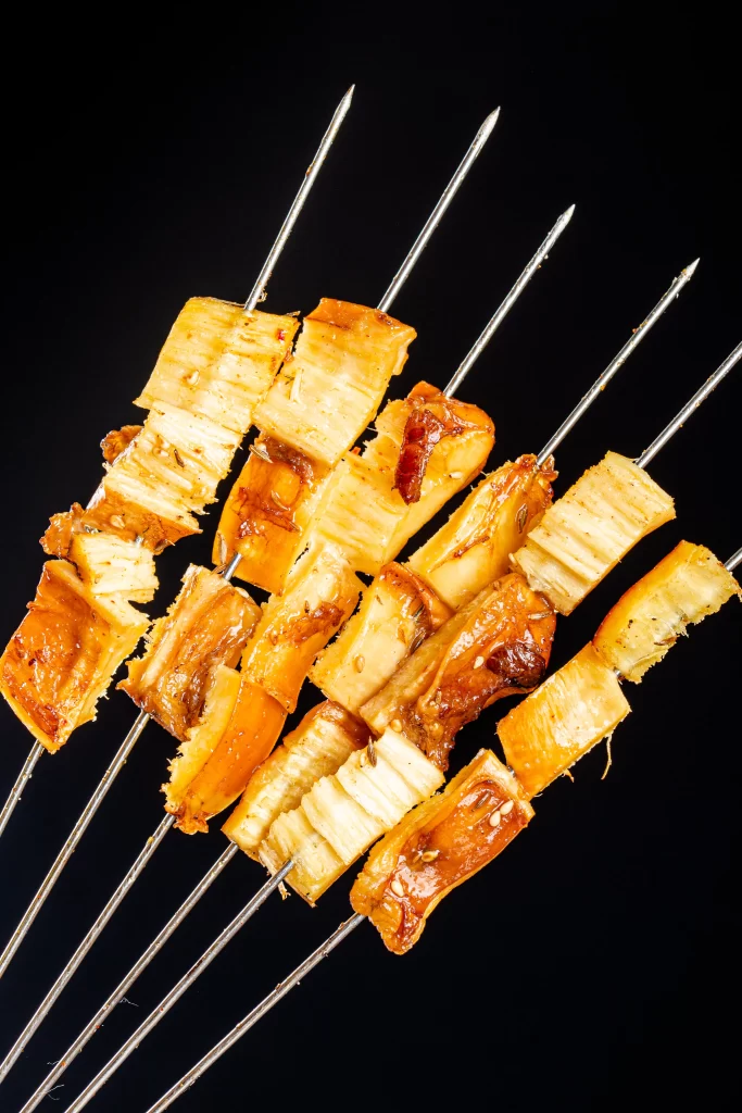 Grilled Pork Skewers Charred Golden Brown Crispy