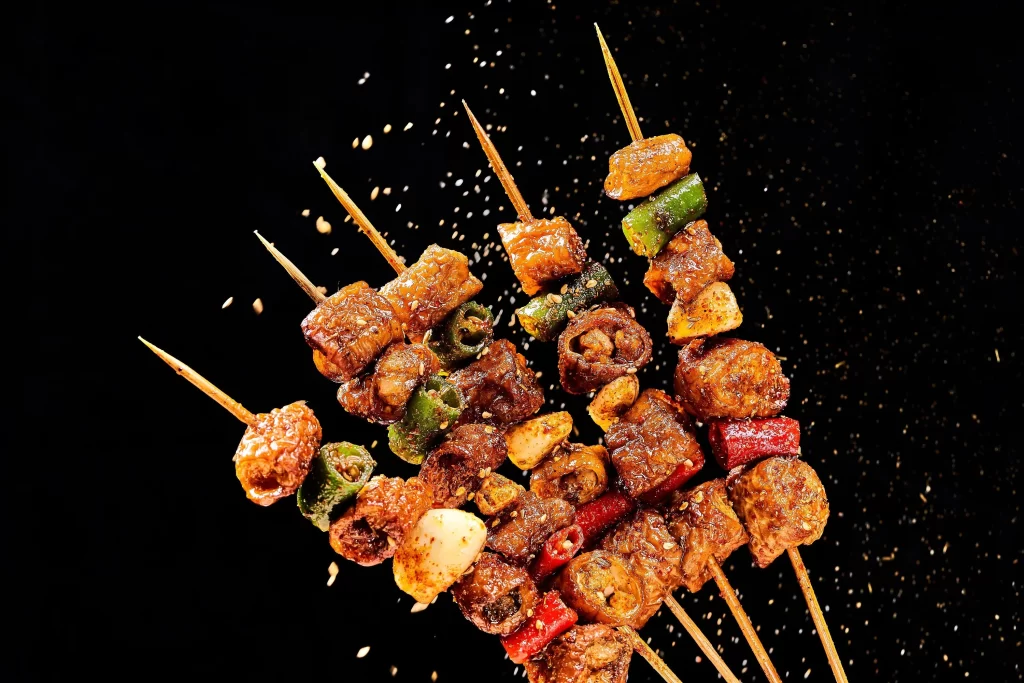Grilled Pork Skewers with Vegetables and Spices
