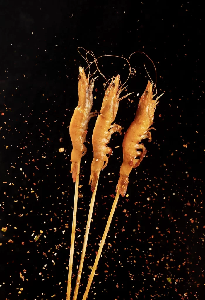 Grilled Shrimp Skewers Golden Brown Crispy Charred