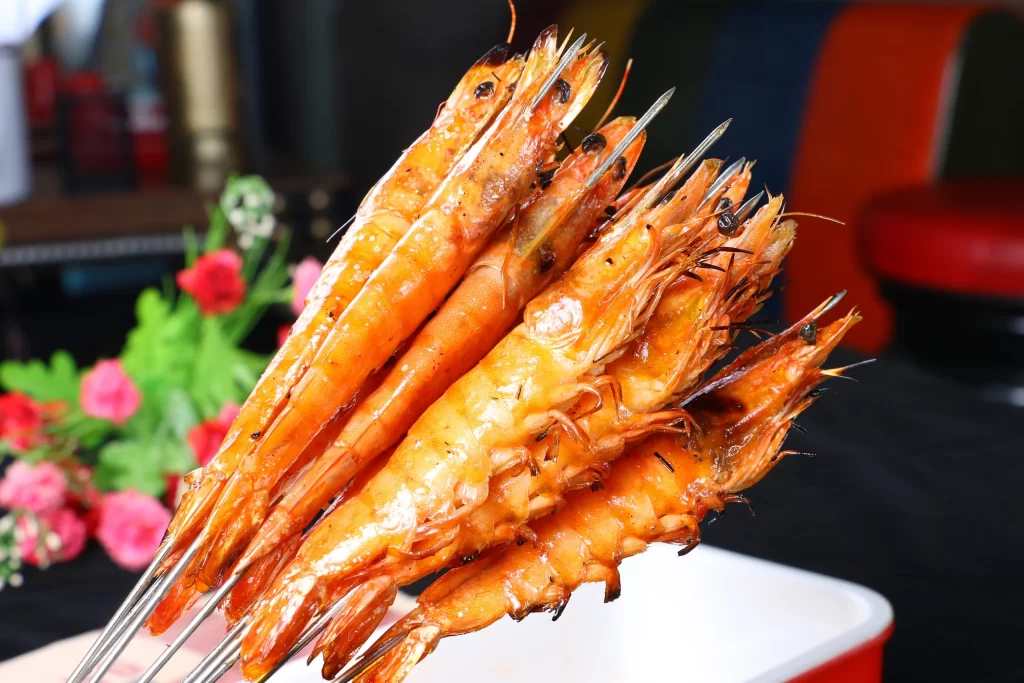 Grilled Shrimp Skewers Golden Charred Crispy Shell