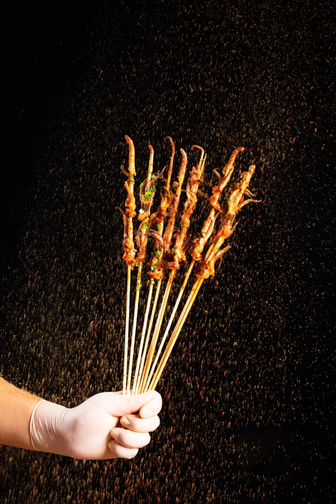 Grilled Squid Skewers Golden Brown Crispy Texture