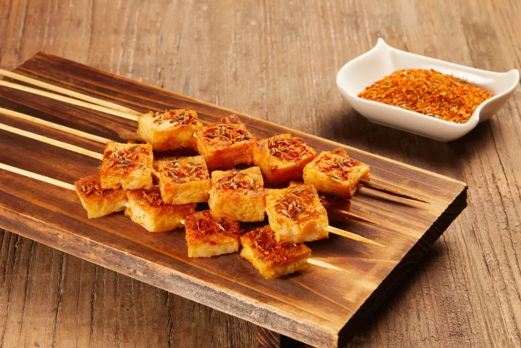 Grilled Tofu Skewers Spicy Seasoning Golden Crust