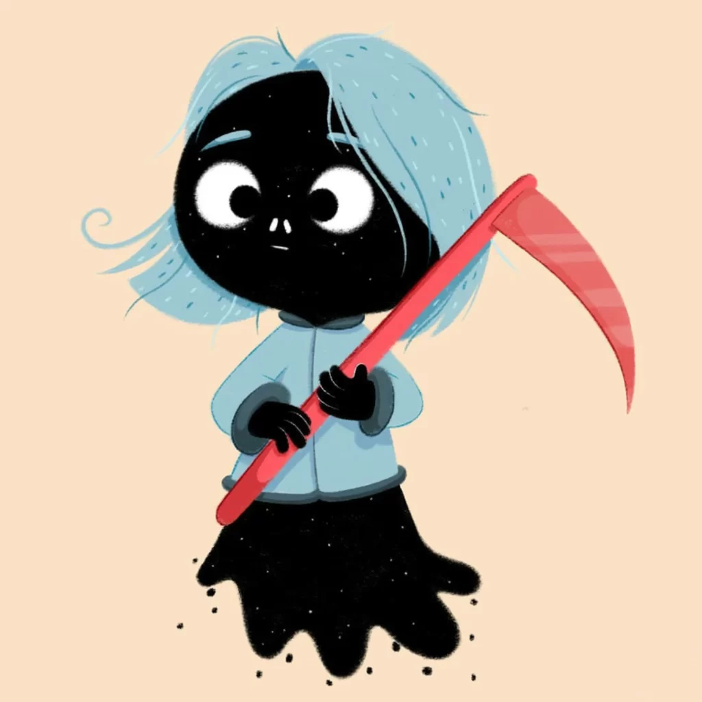 Grim Reaper Cartoon Scythe Blue Hair Black Outfit Eleonore Pelluau