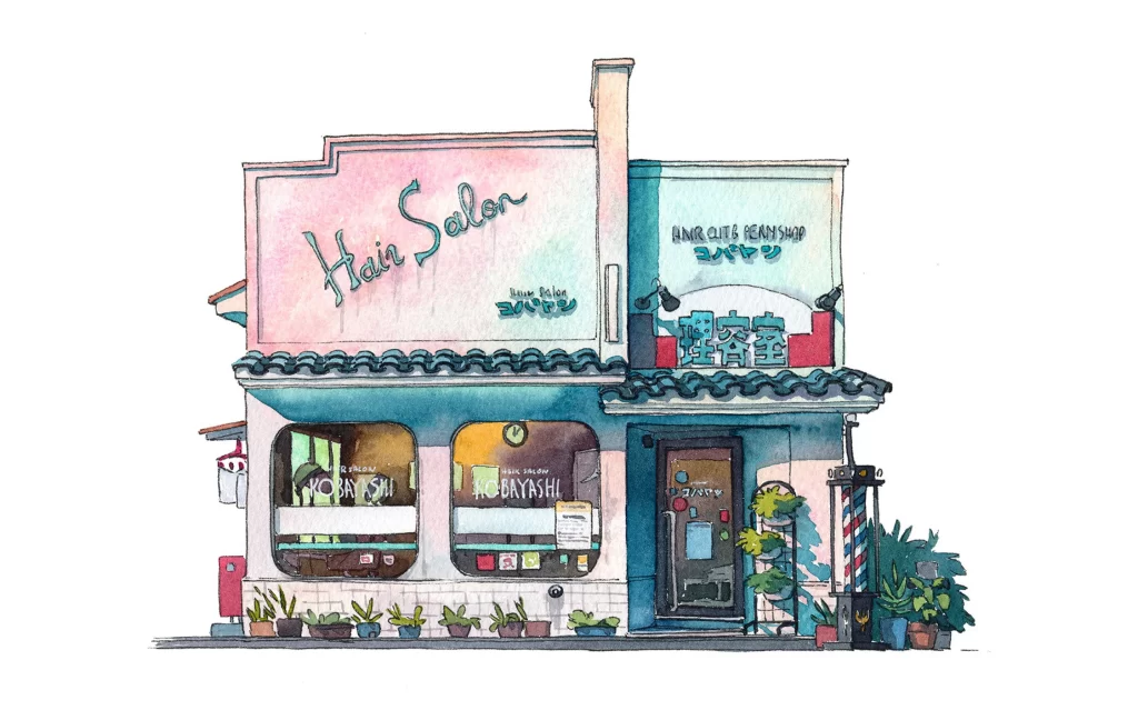 HairSalon BarberShop Japanese Illustration Architecture Mateusz Urbanowicz