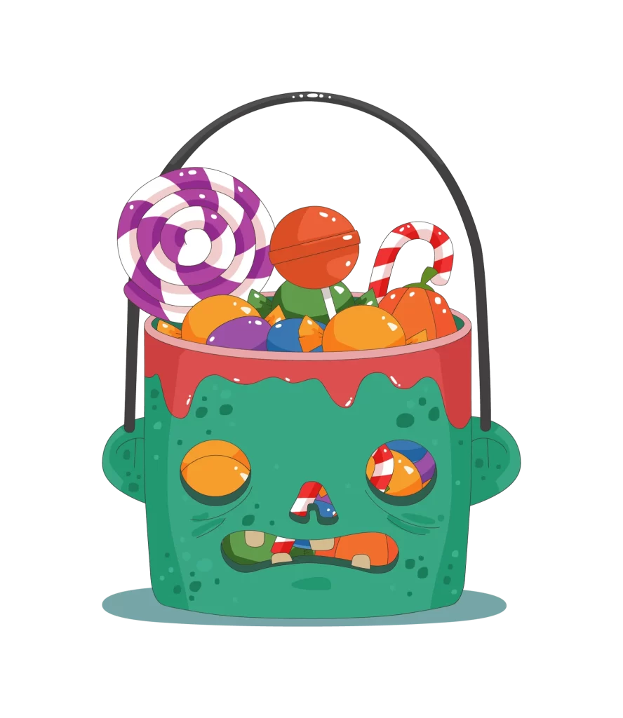 Halloween Bucket Candy Skull Face Orange Red Purple