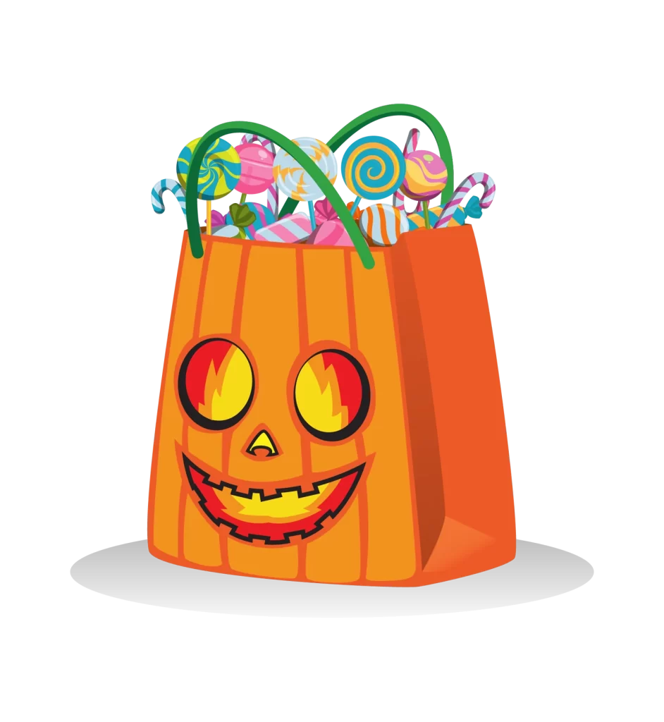 Halloween Candy Bag Colorful Lollipops Candy Canes Pumpkin Face