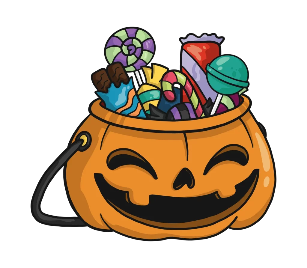 Halloween Candy Bucket Colorful Lollipops Chocolates Wrapped Candies